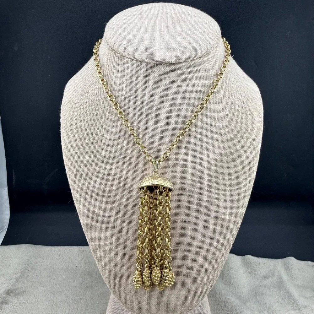 Vintage Tassel Necklace Gold Tone Waterfall 25